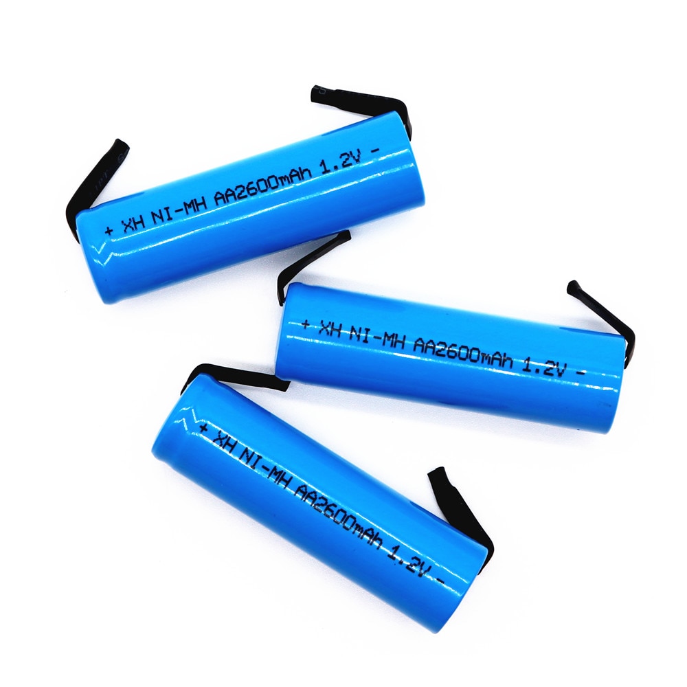 Originalt aa oppladbart batteri 1.2v 2600 mah aa nimh batteri med loddetapper diy elektrisk barberhøvel tannbørste leker