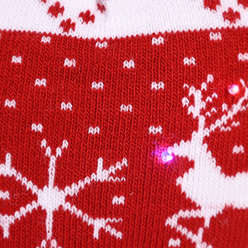 1 st färgglad led ljus julhatt snögubbe tecknat mönster lysande stickad mössa för barn vuxen julfest fest