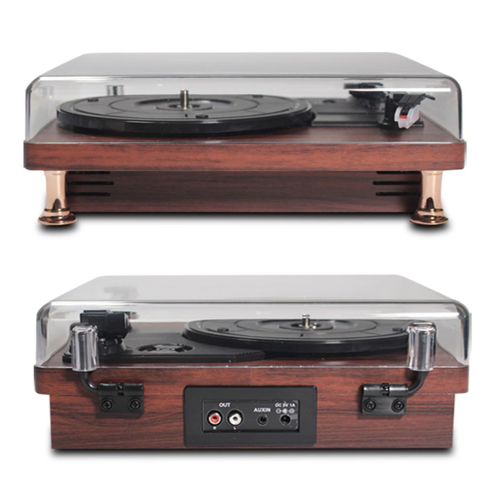 US/EU Plug Wooden Box Retro 3-Speed Bluetooth Record Player Stereo Turntable w/ Built-in Speaker Lossless music Player
