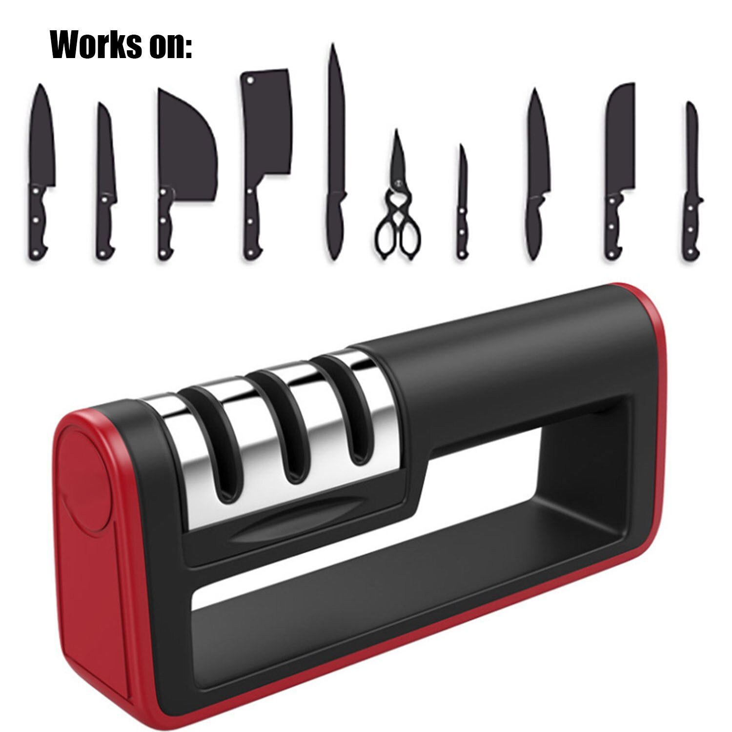 Handle Household Knife Sharpener Hard Carbide Ceramic Sharpening Stone 3 Stages