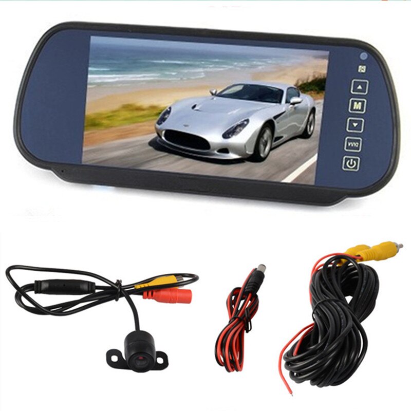 Auto Monitor 7 "TFT lcd-scherm achteruitkijkspiegel monitor parkeerhulp 2 av-ingang afstandsbediening, achteruitrijcamera optioneel: With wired camera06