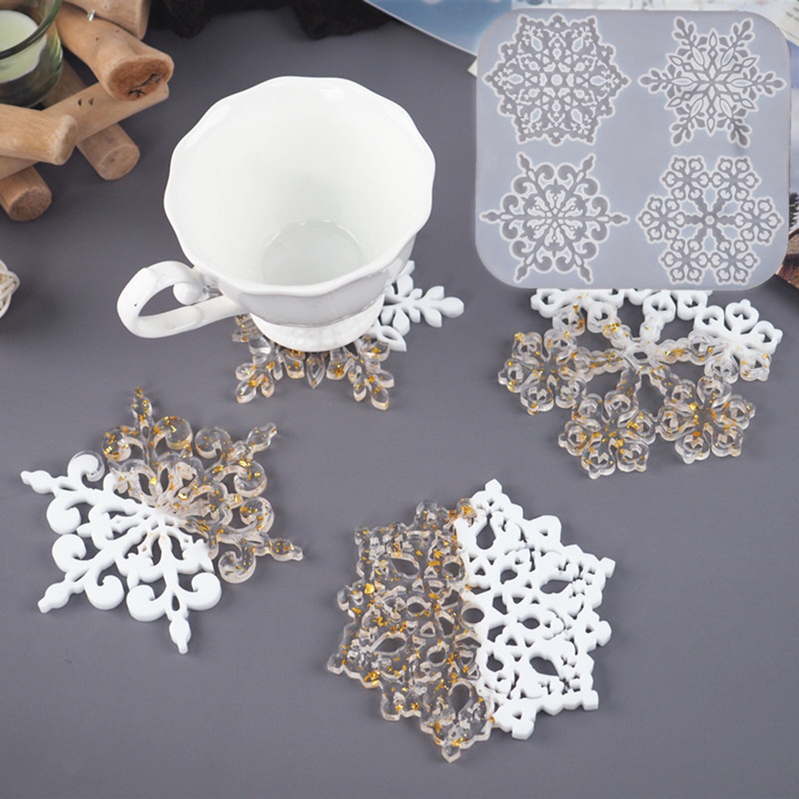 Epoxyhars Mallen Sneeuwvlok Coaster Siliconen Ambachtelijke Casting Mould Hars Mallen Voor Diy Maken Coaster Mallen Art Craft Gereedschap
