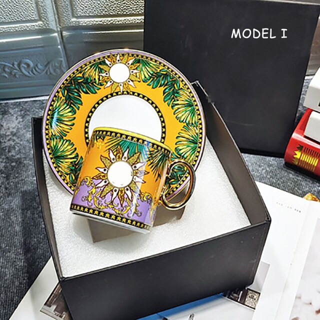 Tea Cup Coffee Cup Saucer Couples Mugs Set Drinkware European Palace Gold Rim Coffee Cup Bone China Hand-painted Head Style: I