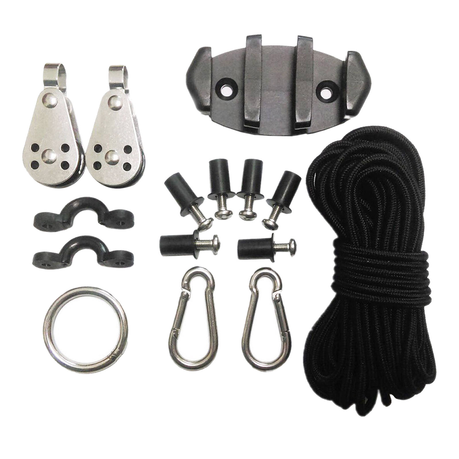 Kayak Canoe Boat Anchor Trolley Kit with Ropes with Ropes,Pad Eyes,Pulley,Round Nylon Ring and Accessories for Kayak Canoe Boat