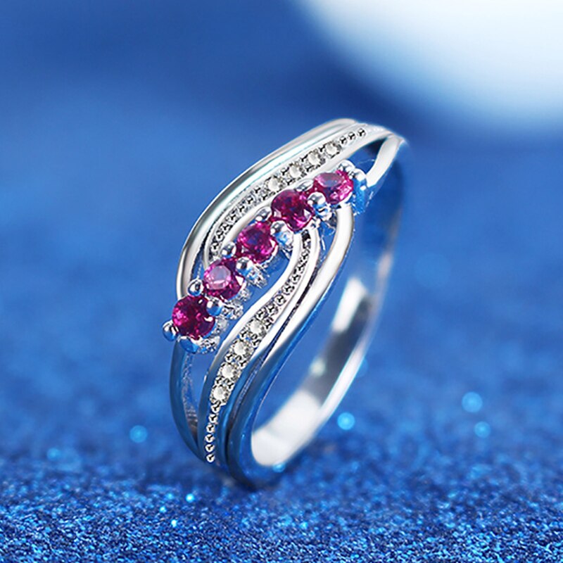 Verse Rode Tone Kruis Zilveren Ring Voor Vrouwen Wedding Trendy Sieraden Met 925 Stempel Dazzling Cz Steen Grote Ringen anillos