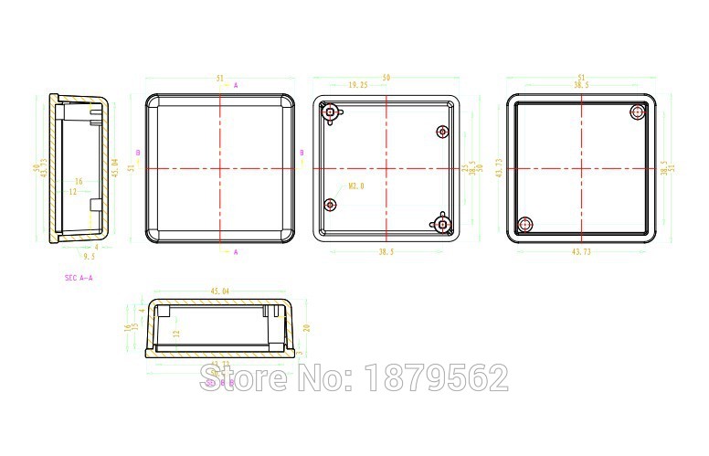 [ 2 farver] 51*51*20mm små diy sager plast instrumentboks til elektronik projektboks abs udløb junction switch diy box