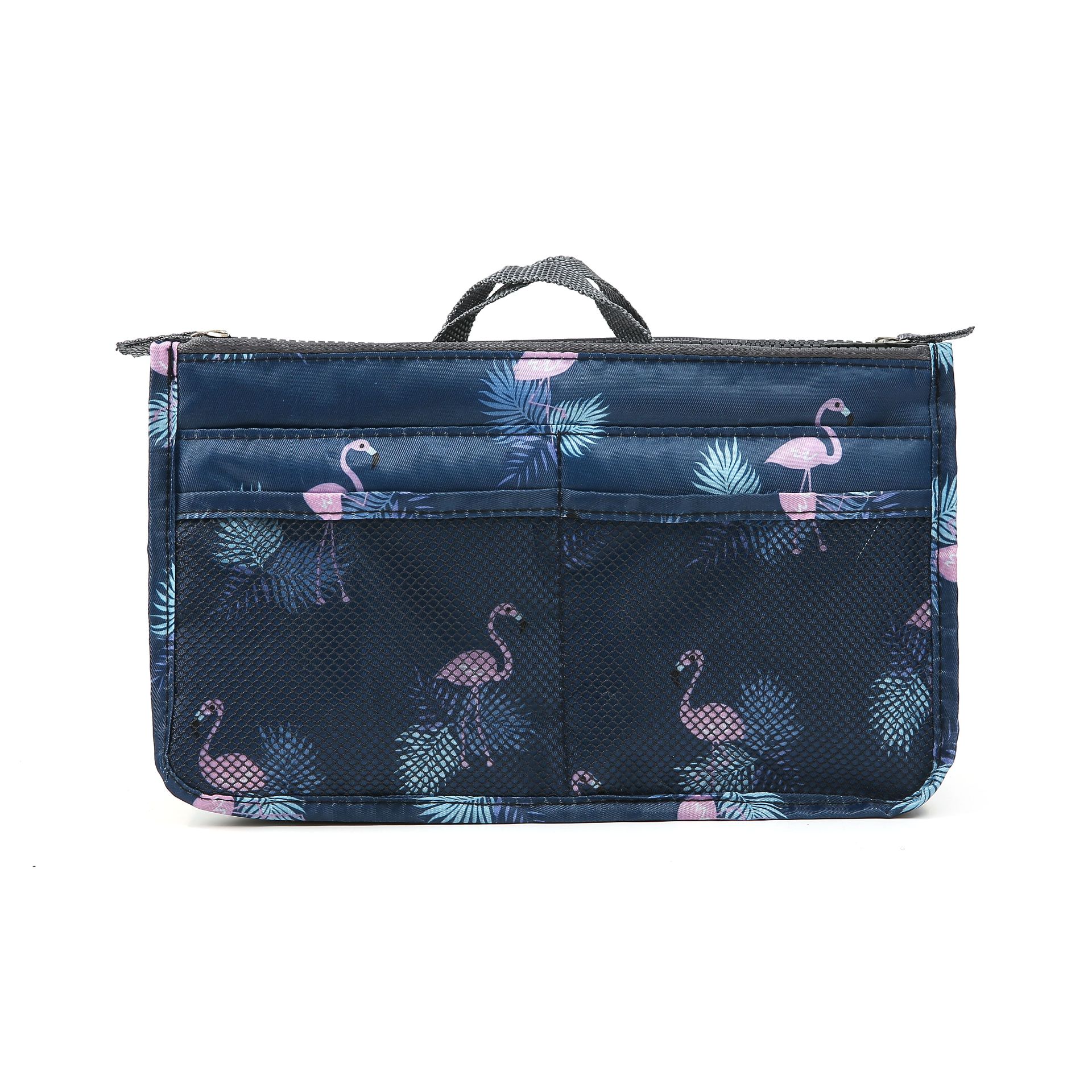 Bolsa de cosméticos para mujer, bolsa de almacenamiento portátil, kit de artículos de aseo, organizador de viaje, bolsa de maquillaje: Blue flamingo