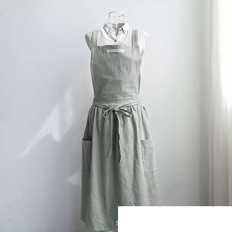 Künstlerische Baumwolle Leinen Kochen Küche Schürzen Für Frau Kleid Blume Einkaufen Kittel Friseur Lätzchen Garten Overall Reinigung Schürze: hell Grün