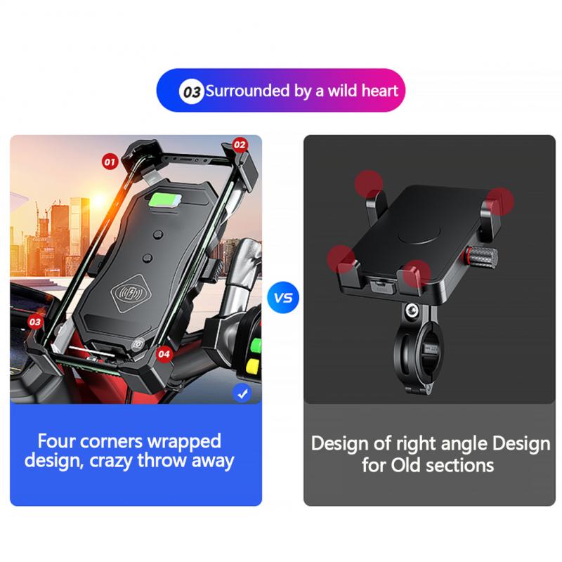 Motorcycle Wireless Charger for iPhone 11 Samsung 15W Induction Car Mount Fast Wireless Charging with Car Phone Holder stand