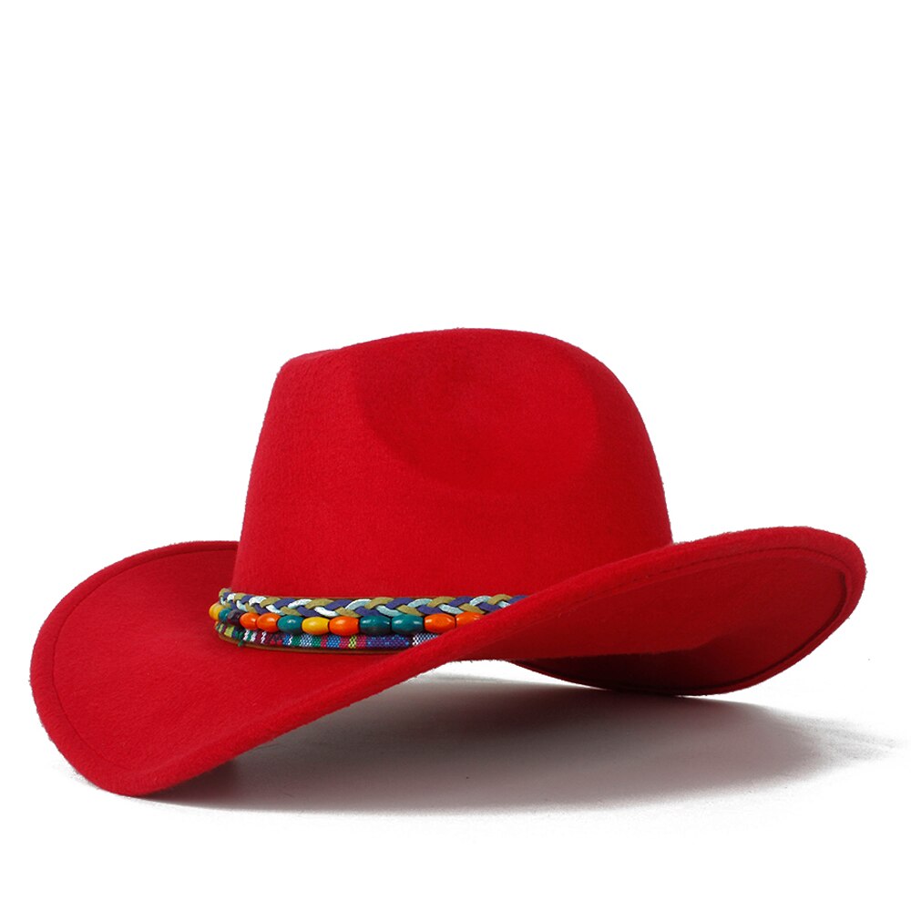 Barn ull ihålig western cowboyhatt roll-up brätte pojke flicka outblack sombrero hombre jazz keps storlek 52-54: Röd