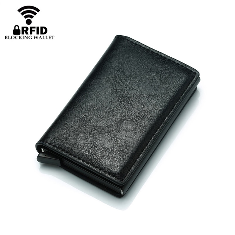 Cizicoco Antidiefstal Mannen Vintage Creditcardhouder Blokkeren Rfid Portemonnee Pu Lederen Unisex Security Informatie Metal Purse