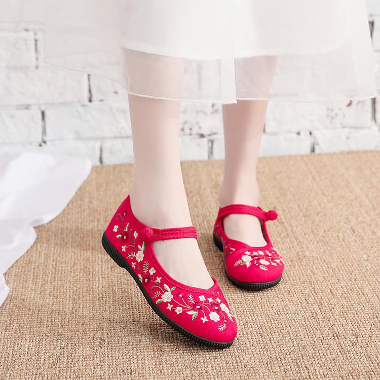 Haftowana, ze wzorem w kwiaty mieszkania buty miękkie dno kobiet buty chińska odzież buty: Czerwony / 8.5