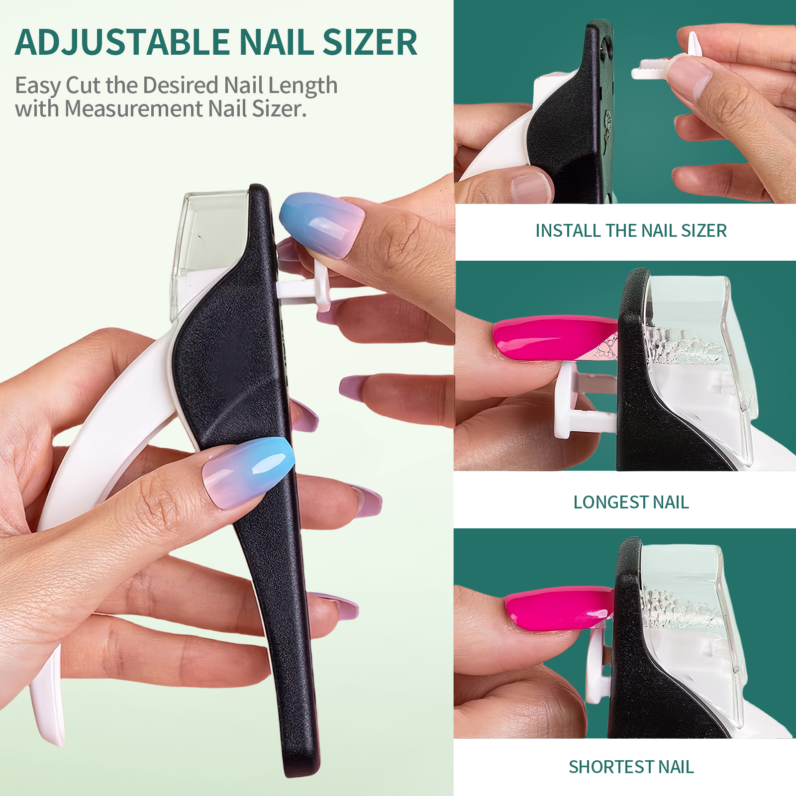 NAILPOP Verstellbarer Acryl-Nagelknipser mit Sizer, professionelles Nagelspitzen-Cutter mit Edelstahlklinge, Trimmer, Manikübetreffend-Werkzeug