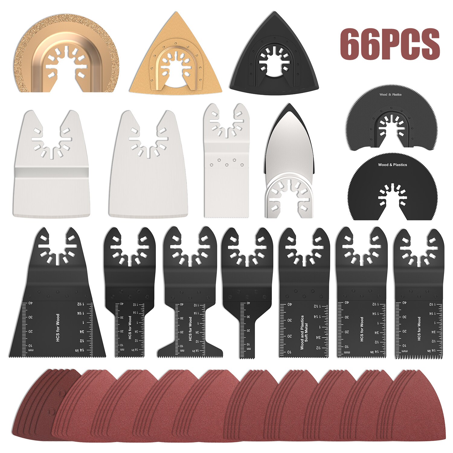 Ensemble de lames de scie oscillantes multi-outil 66 pièces pour outils électriques de rénovateur comme Fein Multimaster,Dremel, accessoires d'outils électriques