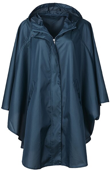 Stilfuld #39 vandtæt regnfrakke regnponcho trenchcoat med hætte til vandre- og cykelture: Havblåt