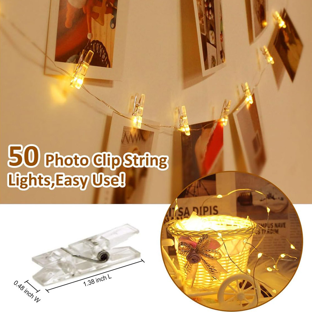 Photo Clip String Lights LED Fairy Lights Picture Clips USB Powered String Light with Clips for Bedroom Christmas Party Decor