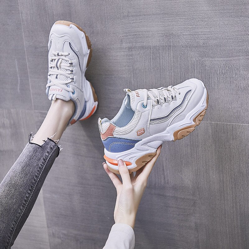 Fujin-zapatillas de deporte con plataforma gruesa para mujer, zapatos informales, transpirables, cómodos, a la , Ins