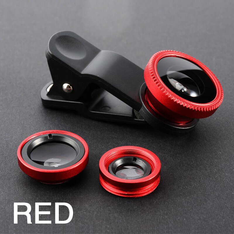 3in1 Fisheye Phone Lens 0.67X Wide Angle Zoom Fish Eye Macro Lenses Camera Kits With Clip Lens On The Phone For Smartphone: Red