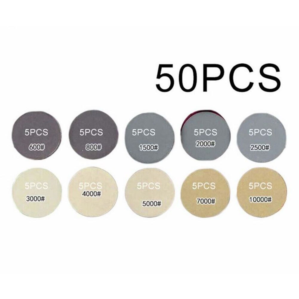 50 kpl 3 tuuman 75mm piikarbidin hiomapaperi 600-10000 karkea hiekkakiekko