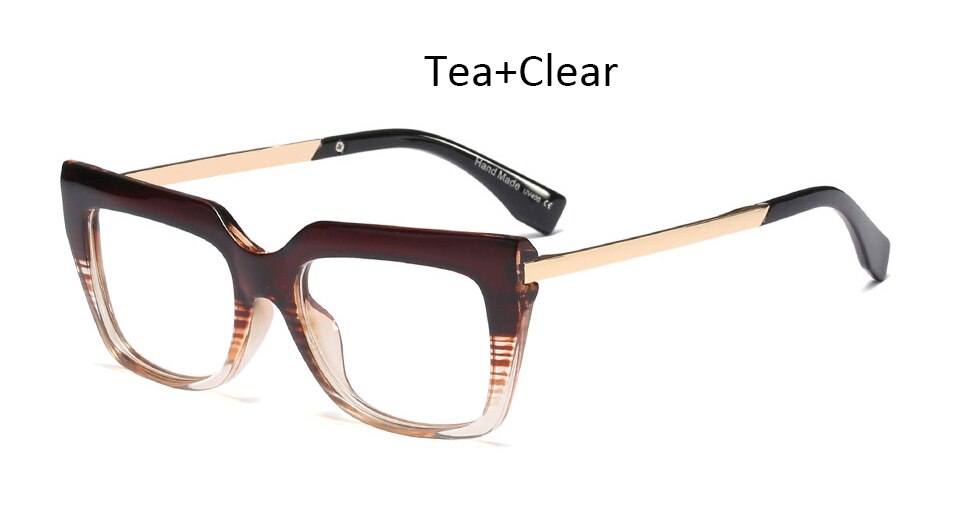 Gafas de mujer negras a la , montura de cristal cuadrada de gran tamaño para mujer, monturas para gafas transparentes de ordenador: Tea Clear