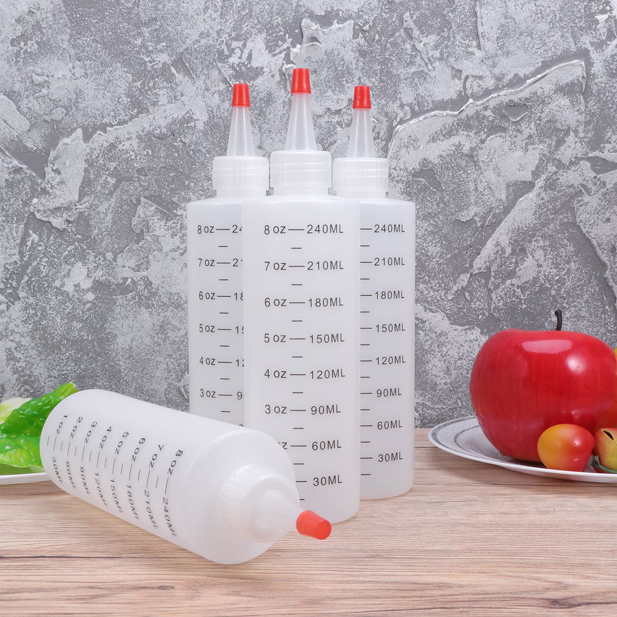 4PCS Kunststoff Gekippt Flasche Salat Squeeze Flasche mit Rot Deckel Durable Küche Salat Squeeze Werkzeuge