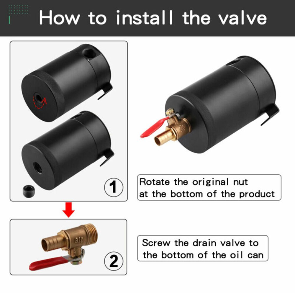 Tank Oil Catch Can 2-Port Drain Valve Breather Universal 1pc 3/8" NPT 150ml