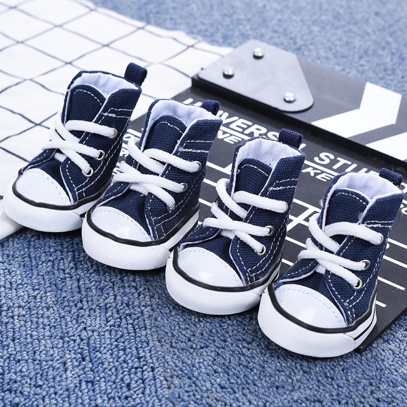 Zapatos para perros de tela vaquera azul, zapatos clásicos para perros pequeños y medianos, calzado deportivo para exteriores antideslizante, botas para perros, Bulldog Francés, Pug: 3