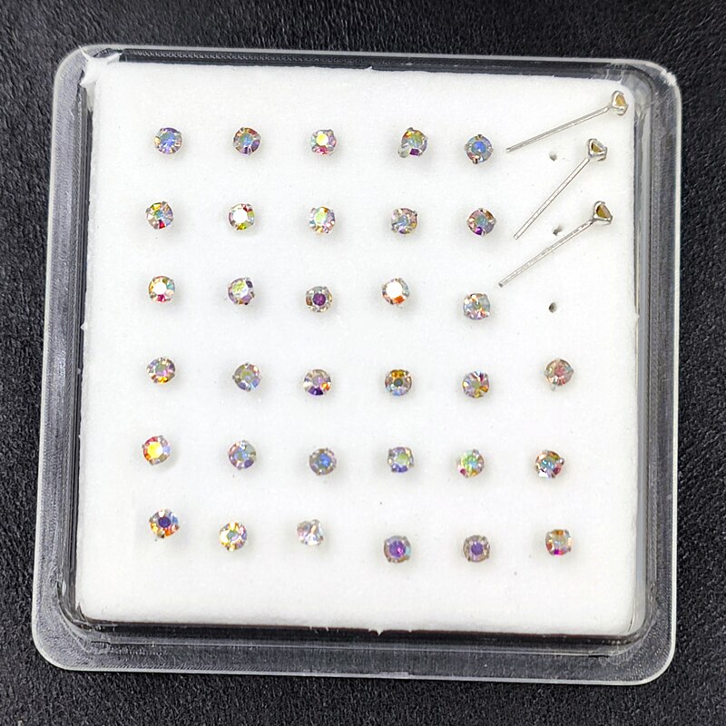 925 Sterling Zilver 2.5 Mm Crystal Neus Stud Neus Pin Bone Unisex Nariz Piercing Sieraden 36 Stks/pak