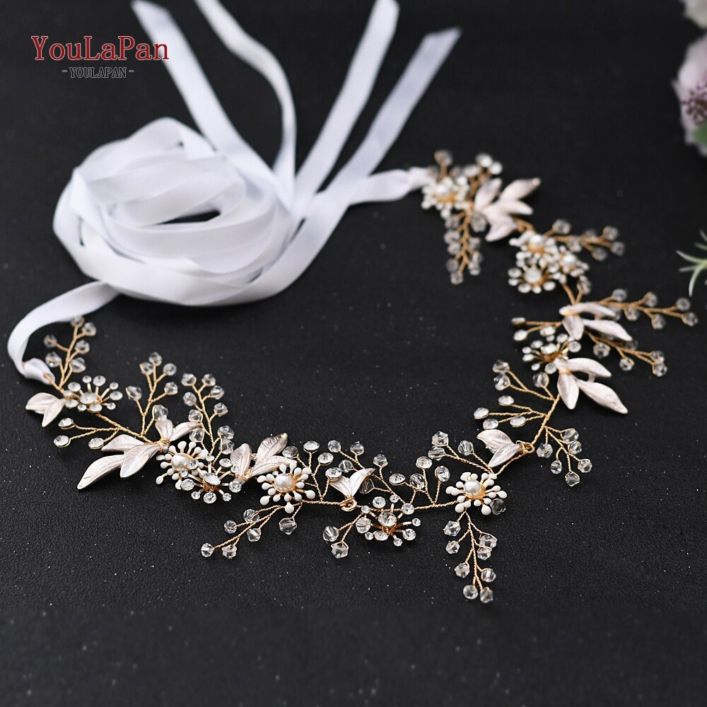 YouLaPan SH294 Simple Bridal Dresses Belt Rose Gold Wedding Dress Accessories Women Waist Belt Flower Bridal Sash Crystal Belt: White ribbon
