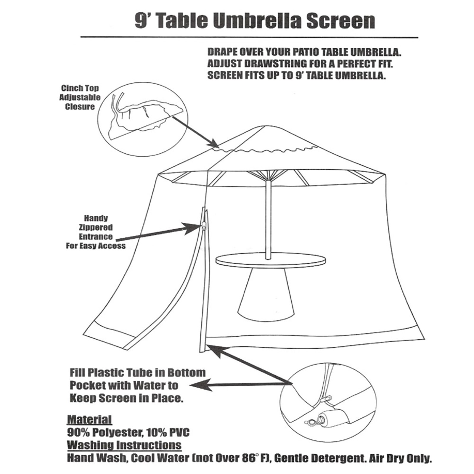Parasol Filet Camping En Plein Air Table de Parapluie Moustiquaire Fermeture Éclair anti-mouches Parapluie Couverture de Filet de Parasol Mouches Net