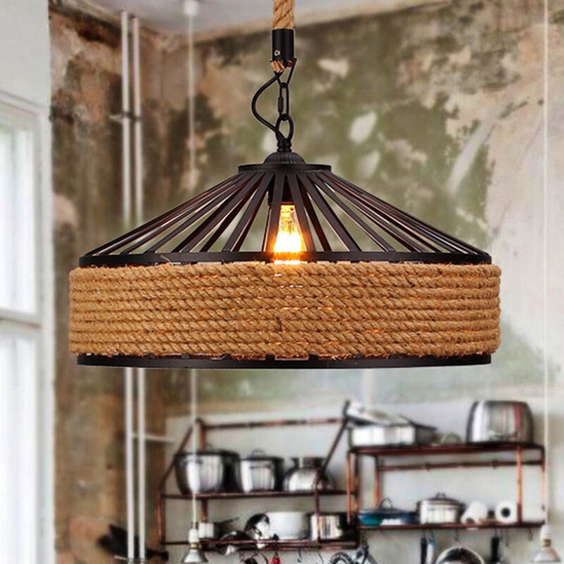 Vintage Creatieve Hanglamp Henneptouw Iron Lampenk Grandado