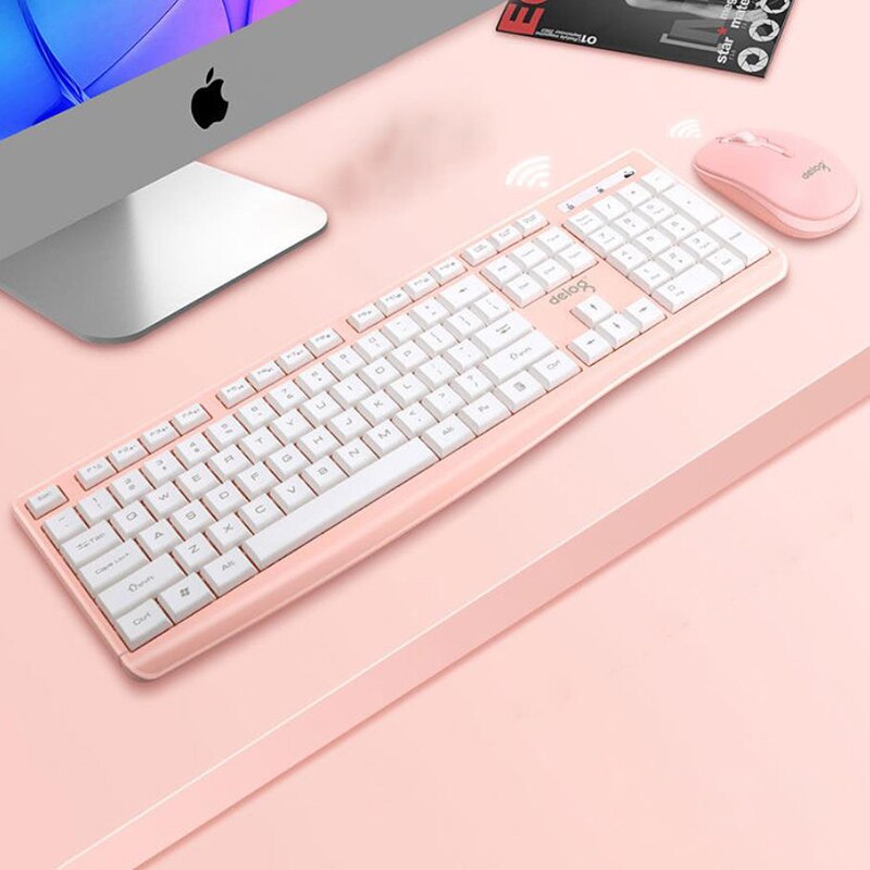 Wireless Gaming Keyboard And Mouse kits Gamer Keycaps Keyboard USB For Ipad Computer PC Laptop Keyboard mouse sets gamer kits: pink