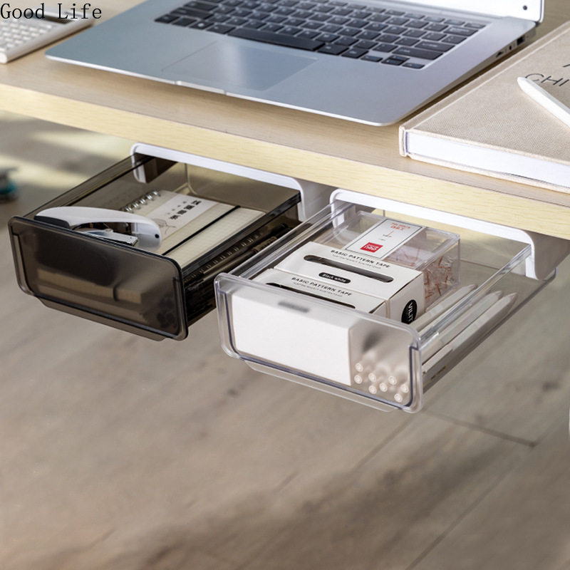 Under Desk Storage Drawers, Dorm Desk Small Invisible Drawer Box,Home Office Stationery Organizer