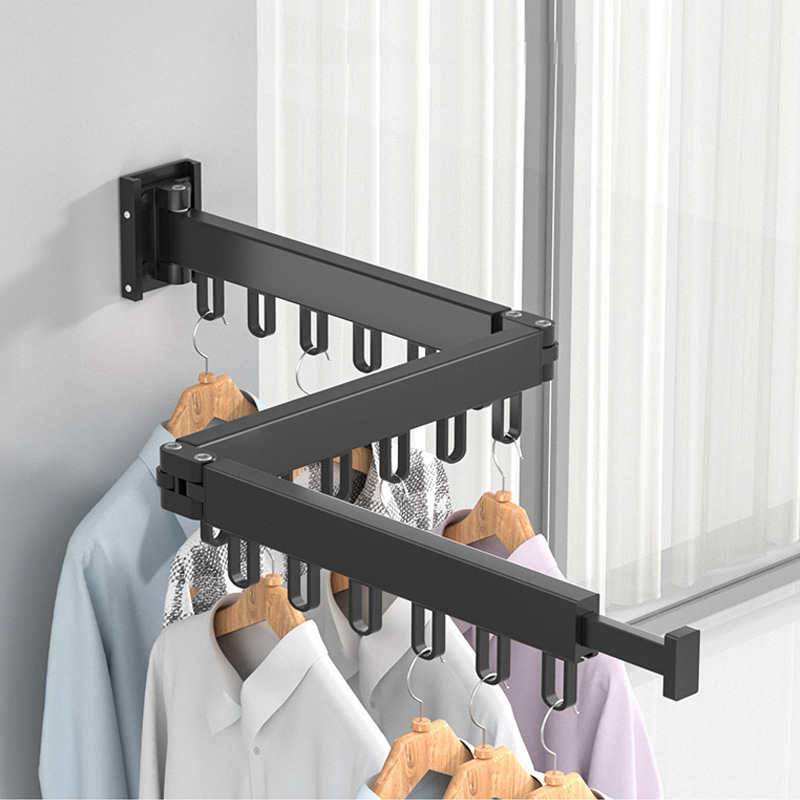 Intrekbare Doek Droogrek Opvouwbare Kleding Hanger Muur Mount Binnenversterker Buitenruimte Besparing Huis Waslijn