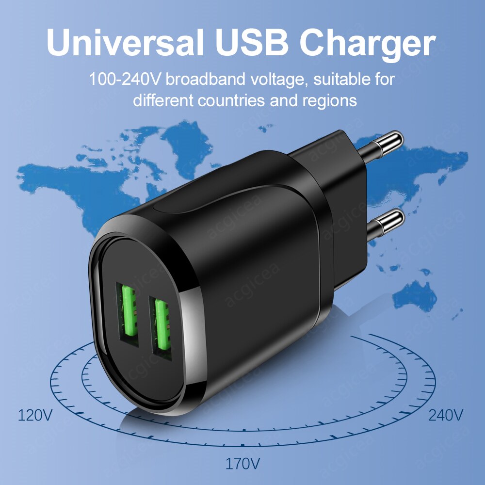2 -poorts usb-lader, reisadapter voor snel opladen, draagbare dubbele wandlader, mobiele telefoonladers voor iphone 11 pro max, samsung