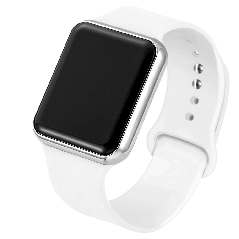 Siliconen Led Display Digitale Sport Horloges Vrouwen Sport Mode Roze Goud Dames Eenvoudige Klok Mannen Relogio Masculino Reloj Mujer: White-Silver