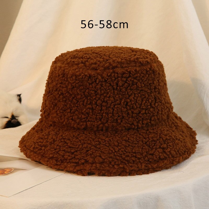Pure Color Japanese Style Hat For Men Women Unisex Bucket Hats Keep Warm Autumn Winter Fisherman Hat Artificial Fur Caps: Dark Coffee