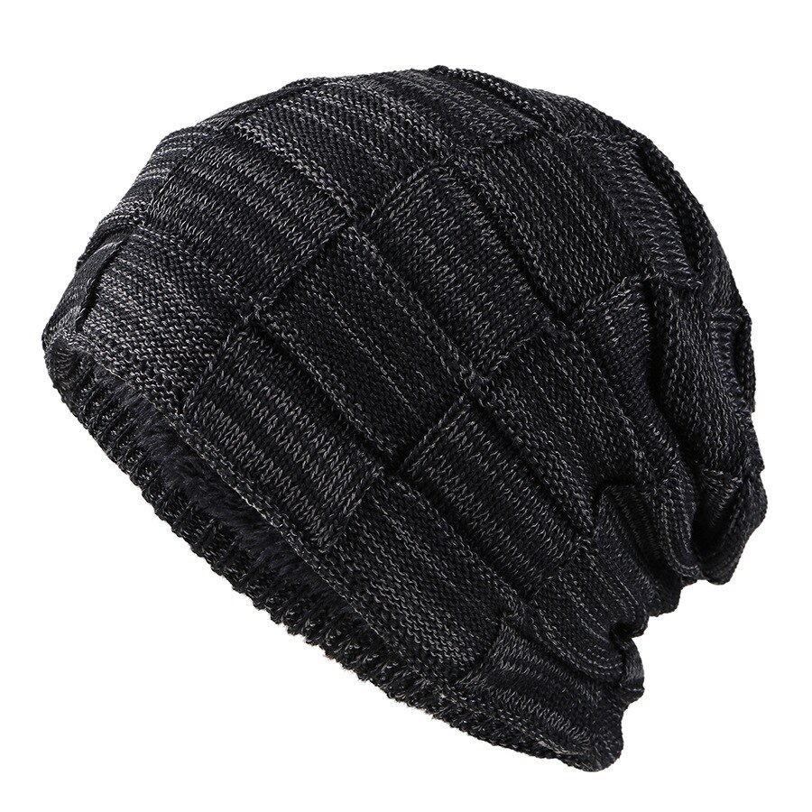 Autunno/inverno nuovo Versatile Pullover quadrato bicolore per uomo cappello lavorato a maglia più protezione dell&#39;orecchio in velluto per mantenere caldo: Black