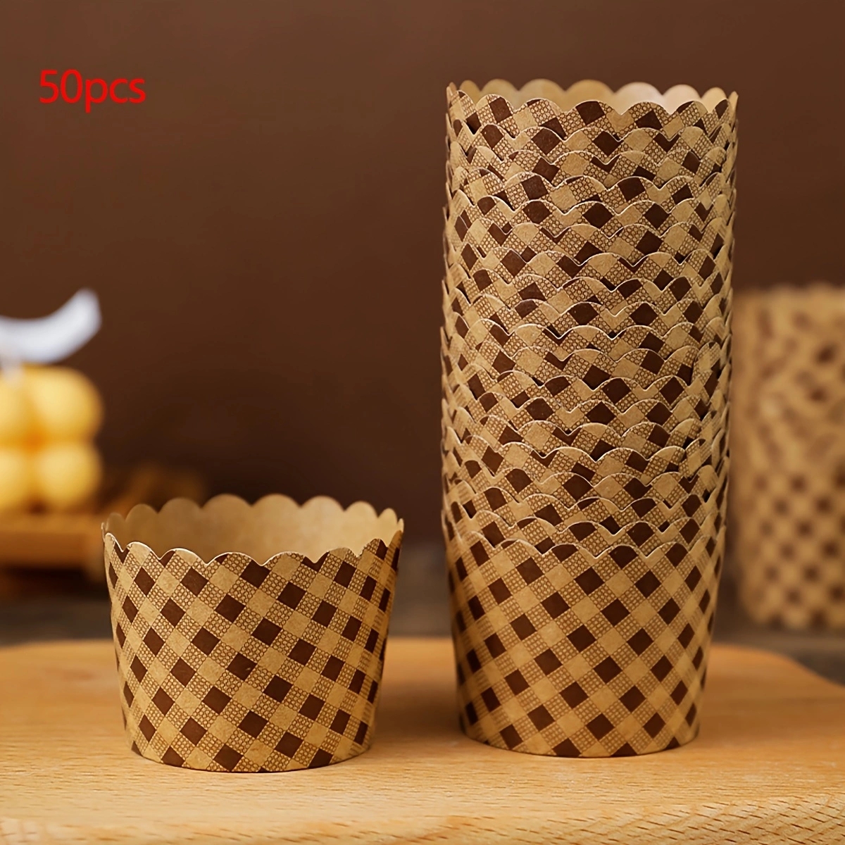 50 stk. kageforme, cupcakeforme af papir, mousseform med låg, cateringbeholder til bagning, kageform, muffinform: Chokolade