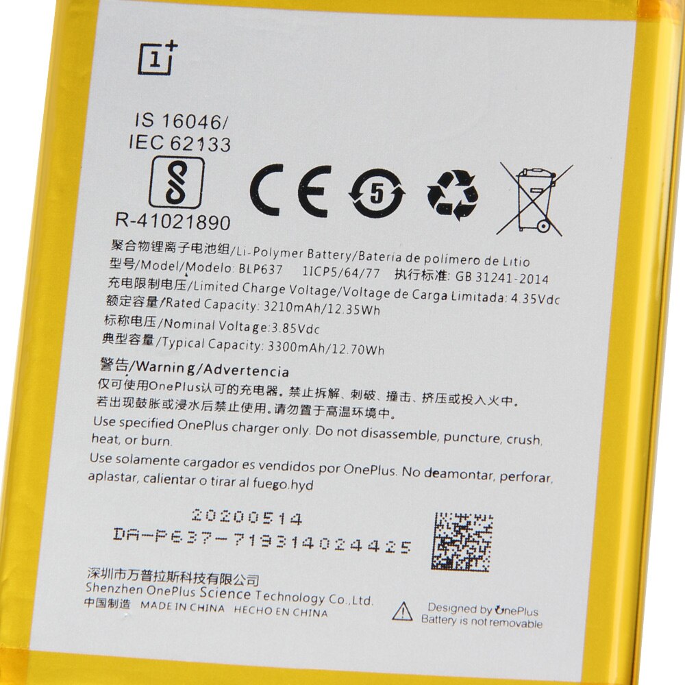 OnePlus Original Telefon Batterie BLP637 Für OnePlus 5 5T 6 6T 7T 7T Pro BLP571 Für onePlus 1 2 3 3T BLP685 Für OnePlus 7 7 Pro