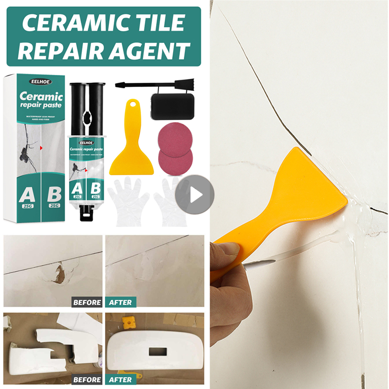 Pâte de réparation céramique pour carreaux de baignoire et douche, Kit de réparation de porcelaine pour puce de fissure, céramique de salle de bains, sol, pâte de réparation céramique