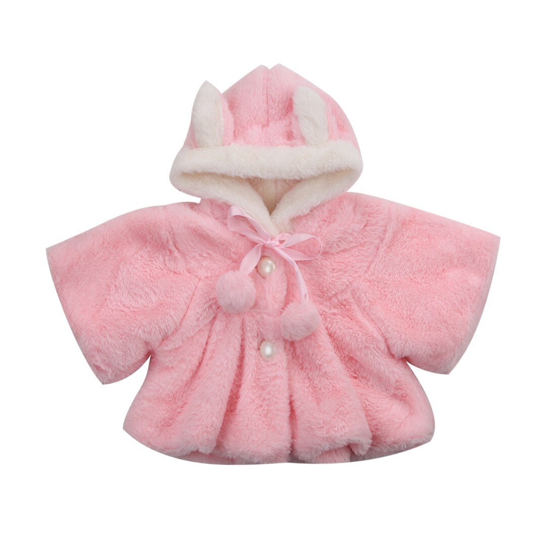 Baby toddler pige varm fleece vinter 3d ørefrakke snedragter søde dejlige jakke kappe tøj: Lyserød / 6m