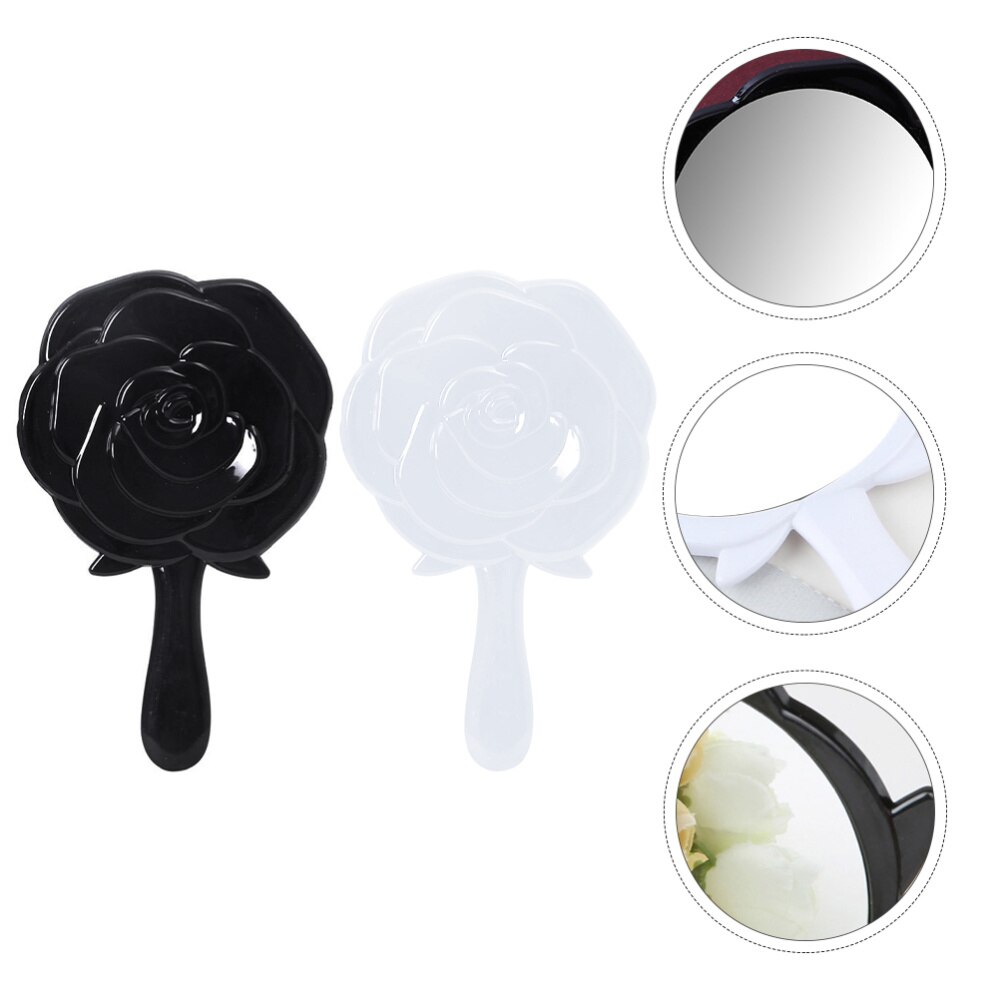 2pcs Travel Handheld Mirror Portable Vanity Mirror Rose Shape Mirror Black White