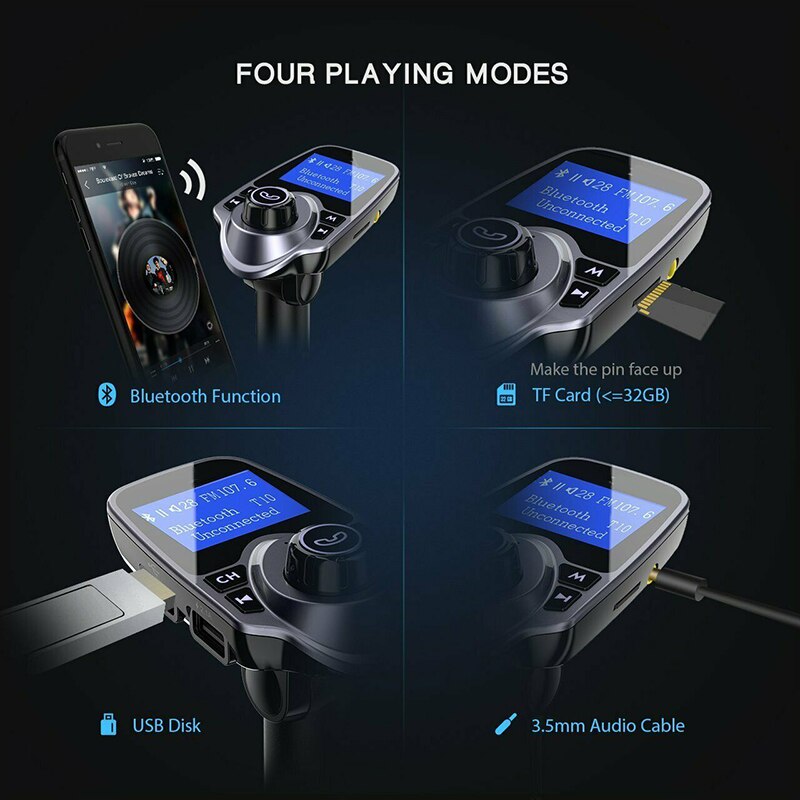 1,44 pulgadas Bluetooth 5,0 5V3.1A transmisor FM adaptador Bluetooth voltaje de batería cargador doble USB con modulador de avisos de voz