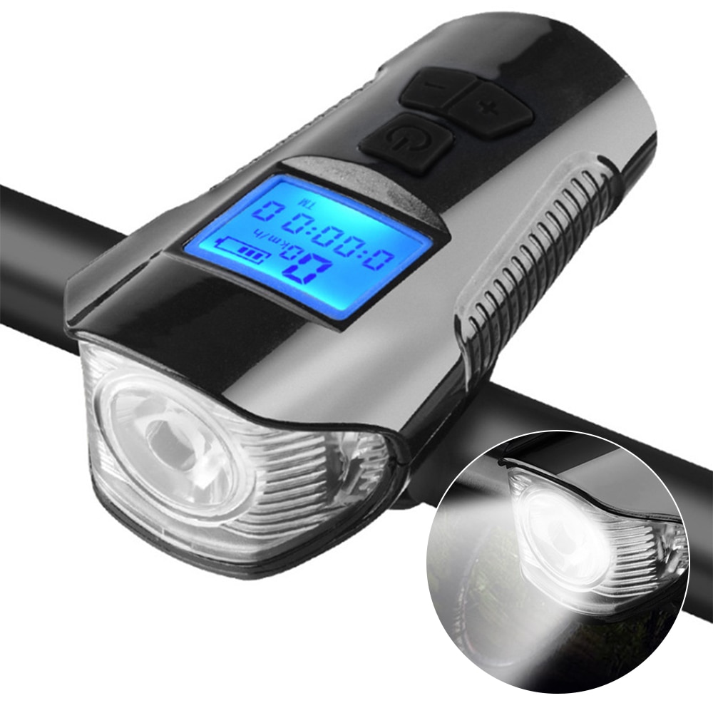 Bicycle Light Computer Speedometer Lights USB Rechargeable Bike Front Light Flashlight LED Warning Cycling Portable Light
