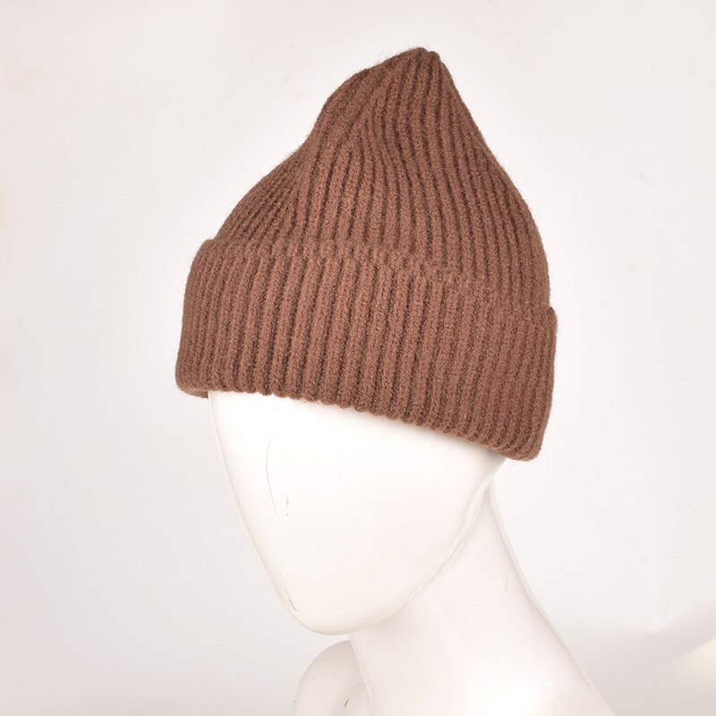 unsex Autumn winter solid color real wool beanies best matched cashmere man woman Warm skullies: coffee