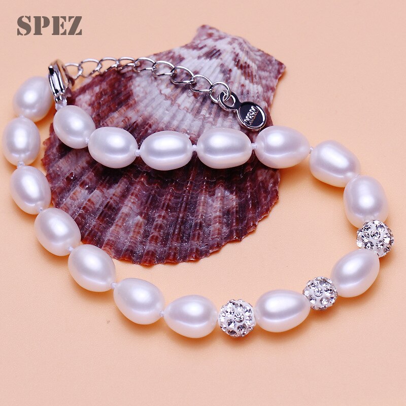 Charm Armband Parel Sieraden Crystal ball Armbanden Natuurlijke Zoetwater Parels 925 Sterling Zilveren Armband Voor Vrouwen SPEZ