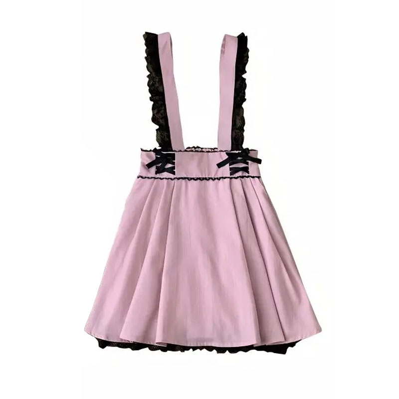 Japansk kawaii lolita mini nederdel kvinder høj talje pink blå bandage fe  y2k æstetisk nederdel afslappet sød flæsenederdel: Guld