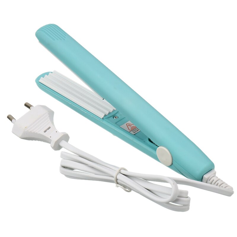 Electronic Hair Iron Hairstyling Mini Portable Ceramic Flat Iron Hair Straightener Irons Hair Styling Tools: Blue Curly