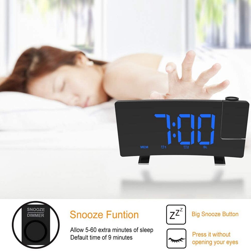 7 inch Alarm Clock Timer FM Radio Digital LED Clock Rotating Backlight Projector USB Charging Projection Backlight Home Decor